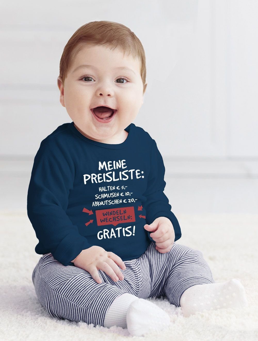MoonWorks Rundhalsshirt Baby Langarmshirt mit Spruch lustig meine Preisliste Bio-Baumwolle
