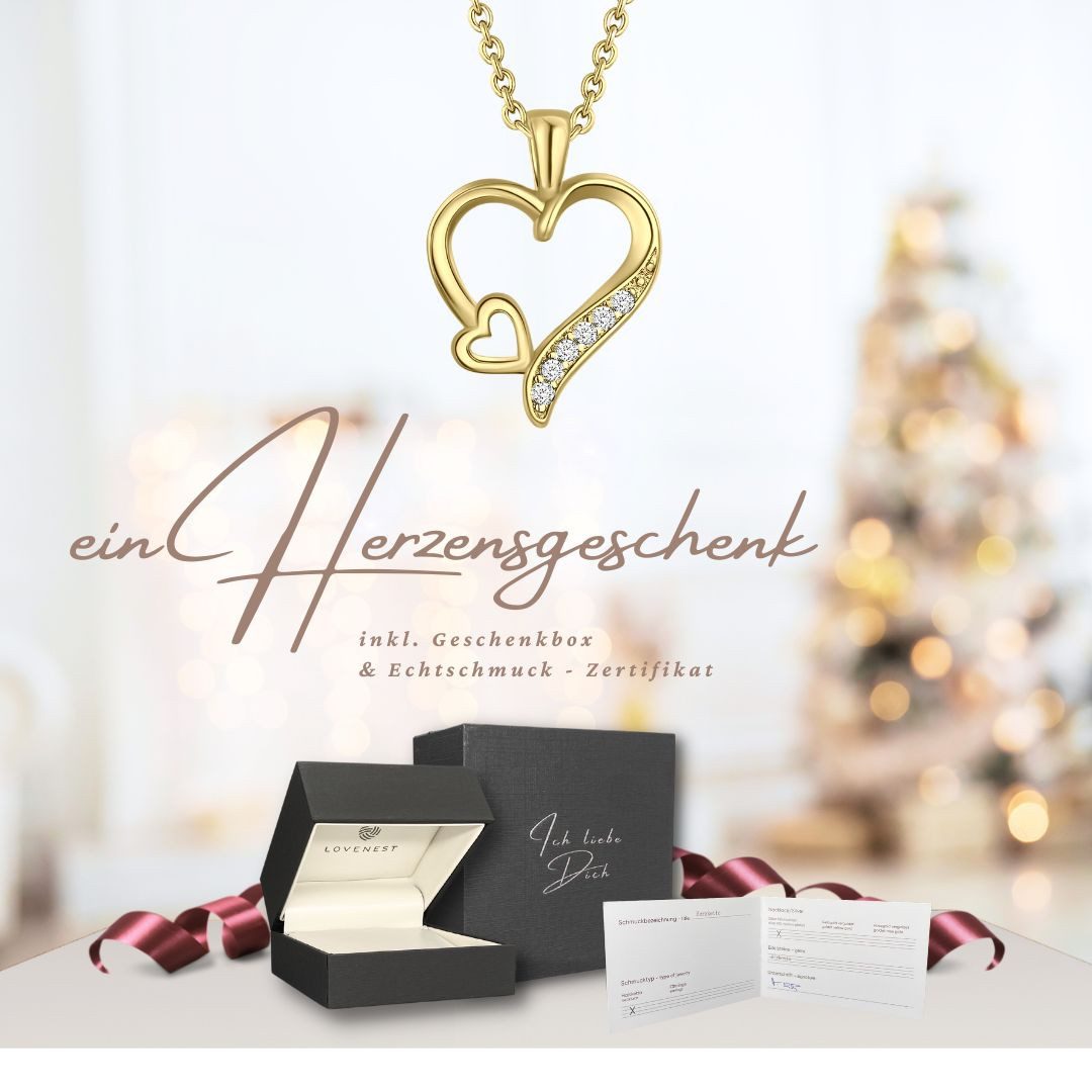 LOVENEST Herzkette Halskette Damen Silber 925 / Gold vergoldet mit Herz-Anh günstig online kaufen
