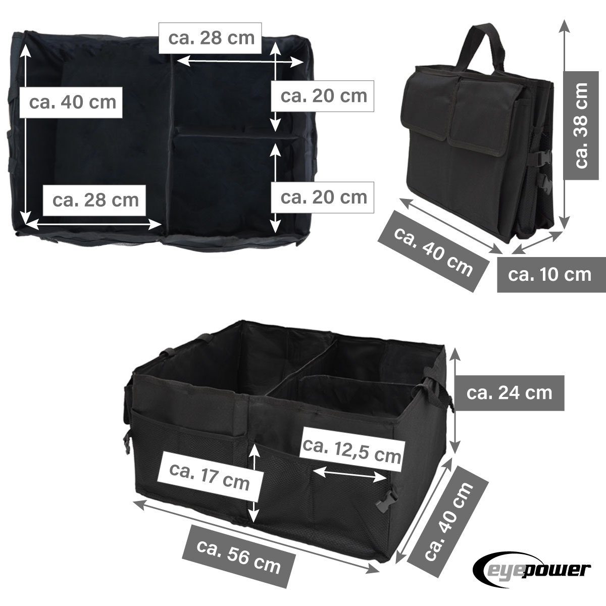 eyepower Faltbox Kofferraumtasche Auto Organizer 56x40x24 cm, Tasche  Faltbar schwarz