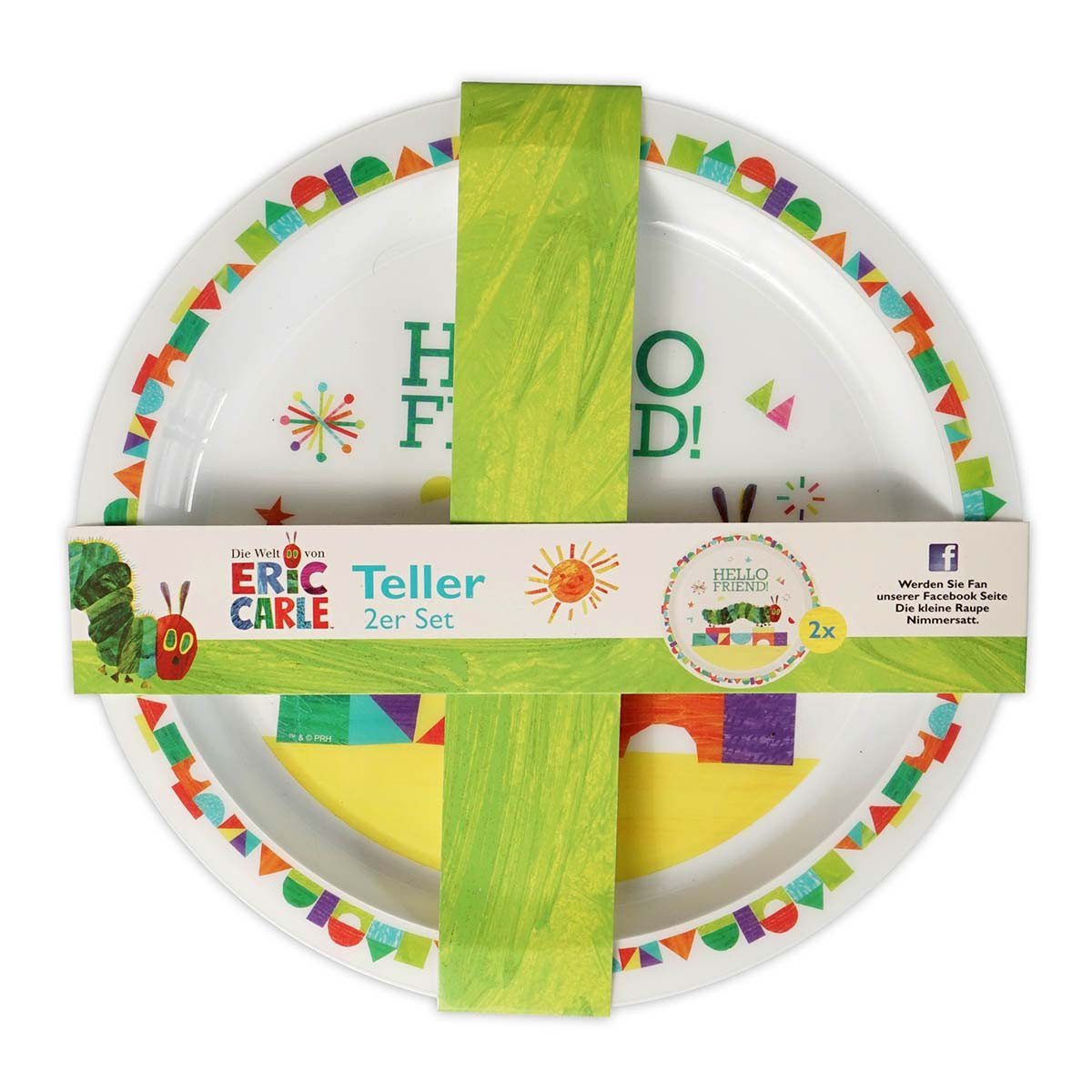 Geda Labels GmbH Frühstücksteller Raupe Nimmersatt Hello Friend 2er Set, (2 St), Weiß, 21,5 cm, spülmaschinengeeignet