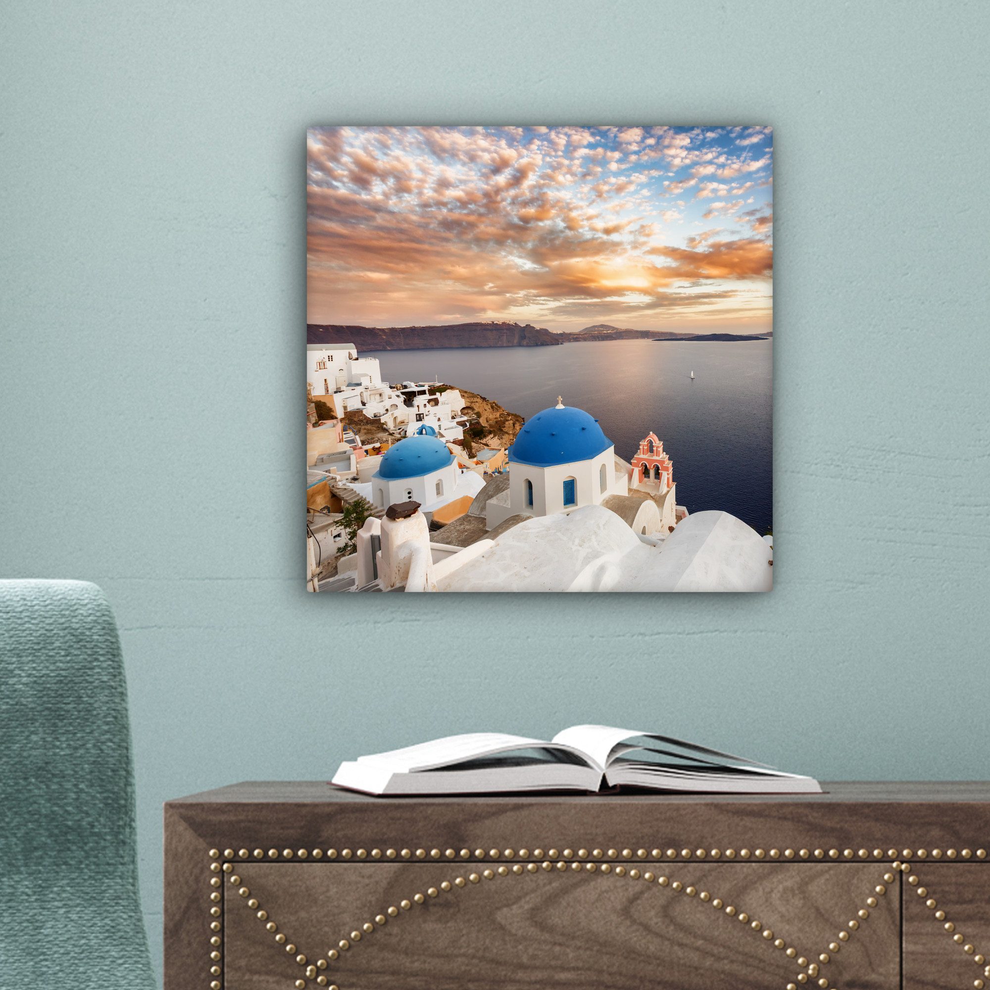 OneMillionCanvasses® Leinwandbild Sonnenaufgang über dem Wasser in Oia Griechenland, Fotodruck (1 St), Wandbild, Deko Schlafzimmer Wohnzimmer Flur 20x20 cm – Bild 3 von 5