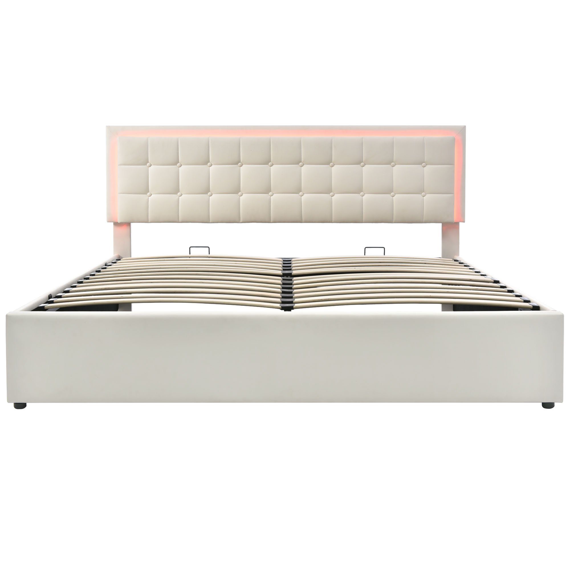Boxspringbett (Hydraulisches Bett mit Bettkasten), Polsterbett mit LED-Beleuchtung Kunstleder 180x200cm