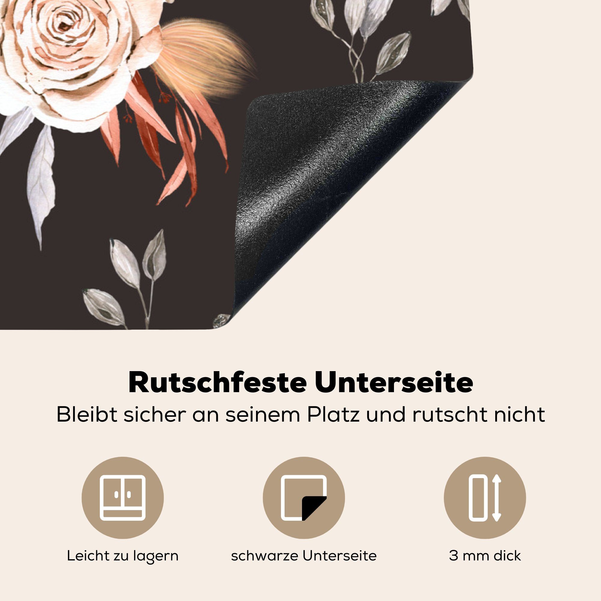 MuchoWow Herdblende-/Abdeckplatte Natur, für küche, cm, 81x52 Vinyl, - Schutz - Blumen Induktionskochfeld die tlg), Blätter Ceranfeldabdeckung (1