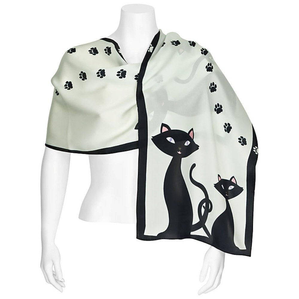 von Lilienfeld Seidenschal Schal 100% Seide Schwarze Katzen Kätzchen Maße 172 x 42 cm, Tierdruck