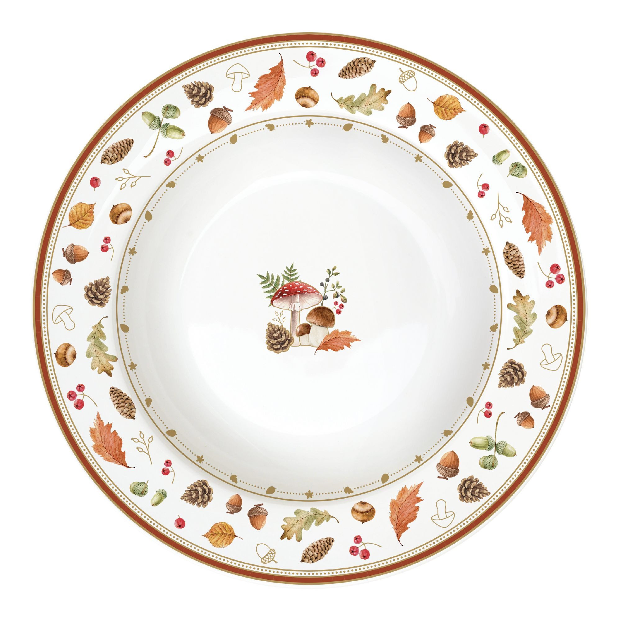 EasyLife Suppenteller Autumn Breeze, Spülmaschinengeeignet, Weiß, Herbst, Blätter, Eichhörnchen, H: 3cm