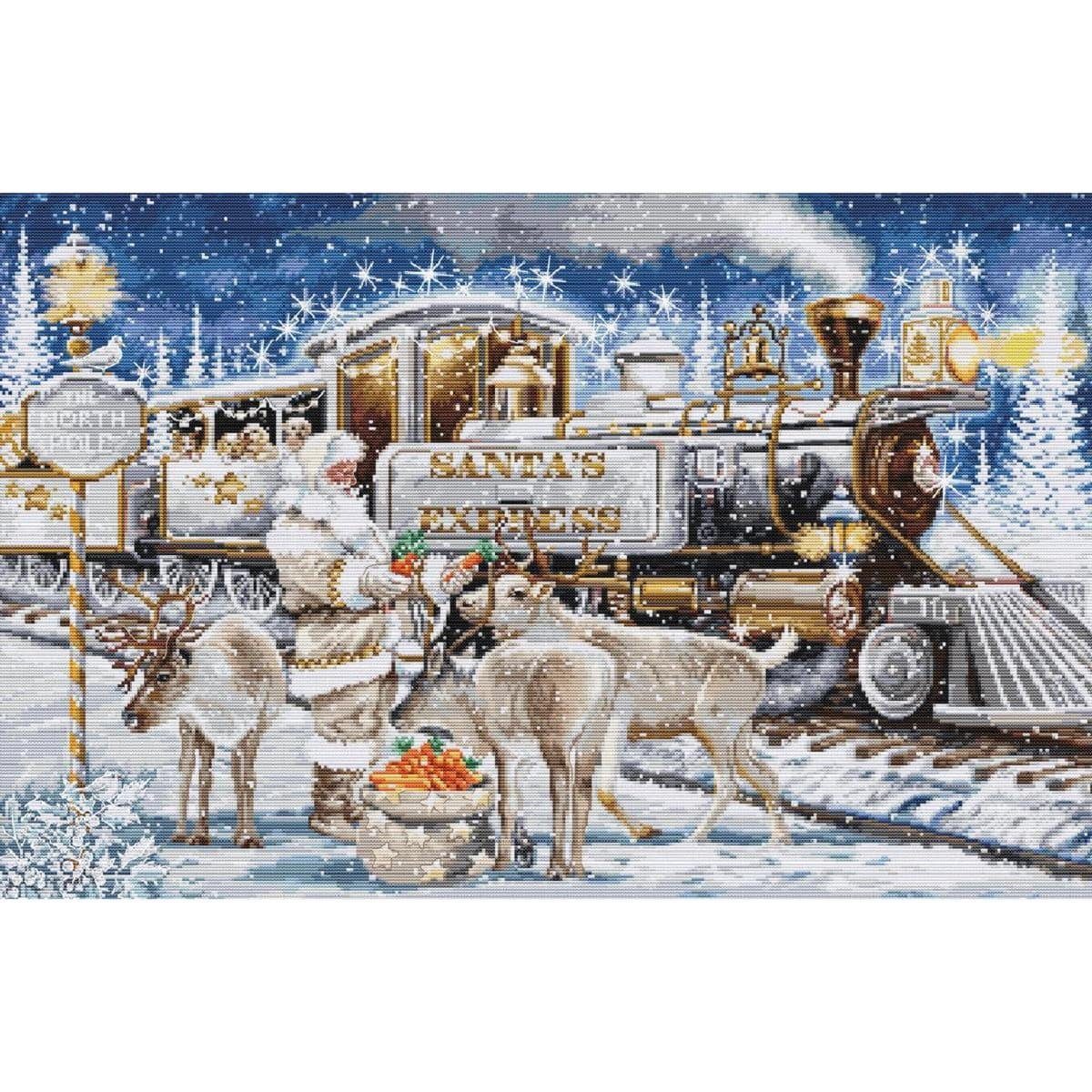 Luca-S Kreativset Luca-S Kreuzstich Stickpackung "Santas Express Weiß", Zählmuster, 54x, (embroidery kit by Marussia)