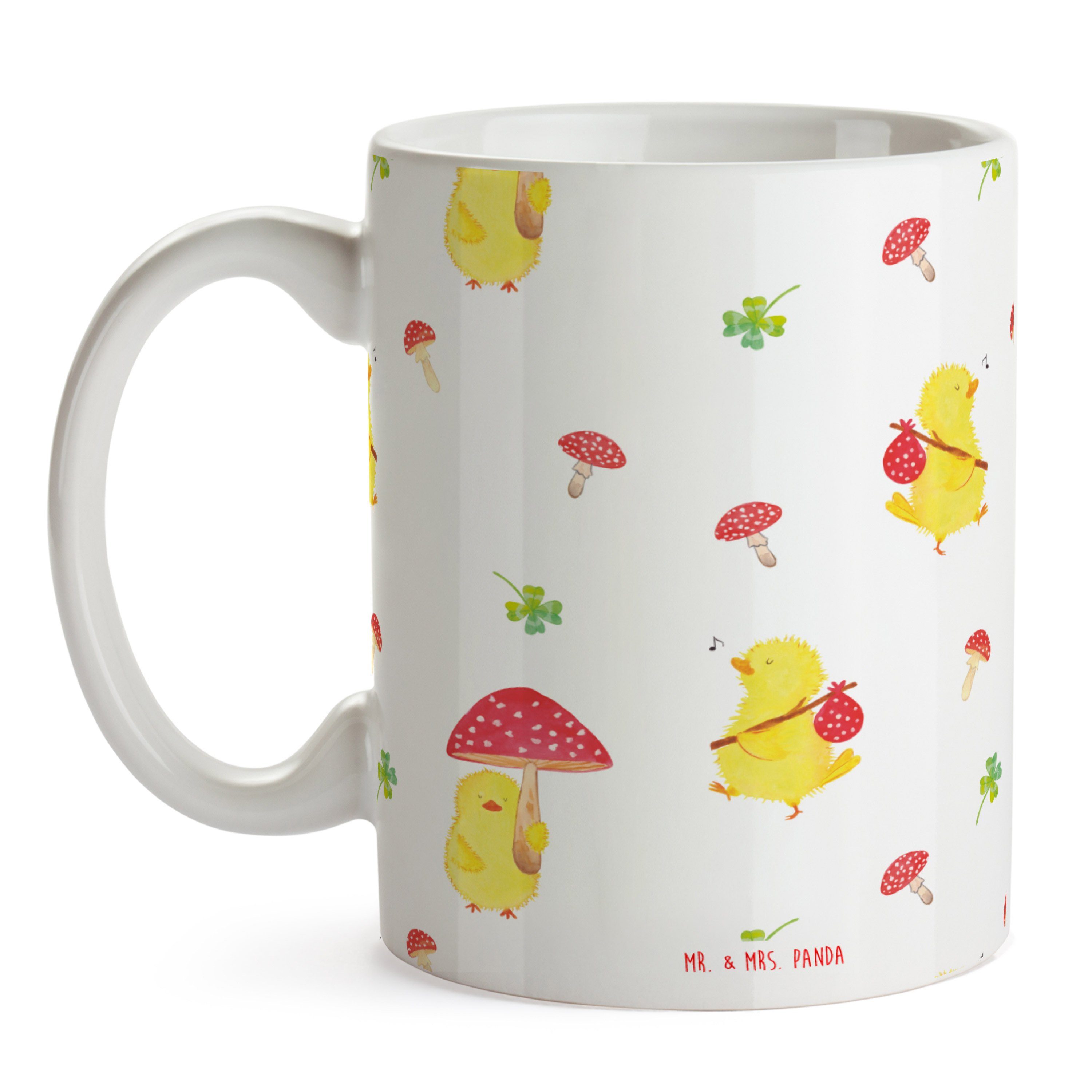 Keramik Tasse, Mr. Panda - & Mrs. Ke, Fliegenpilz Küken Geschenk, Weiß Frohe Tasse - Geschenk Ostern,