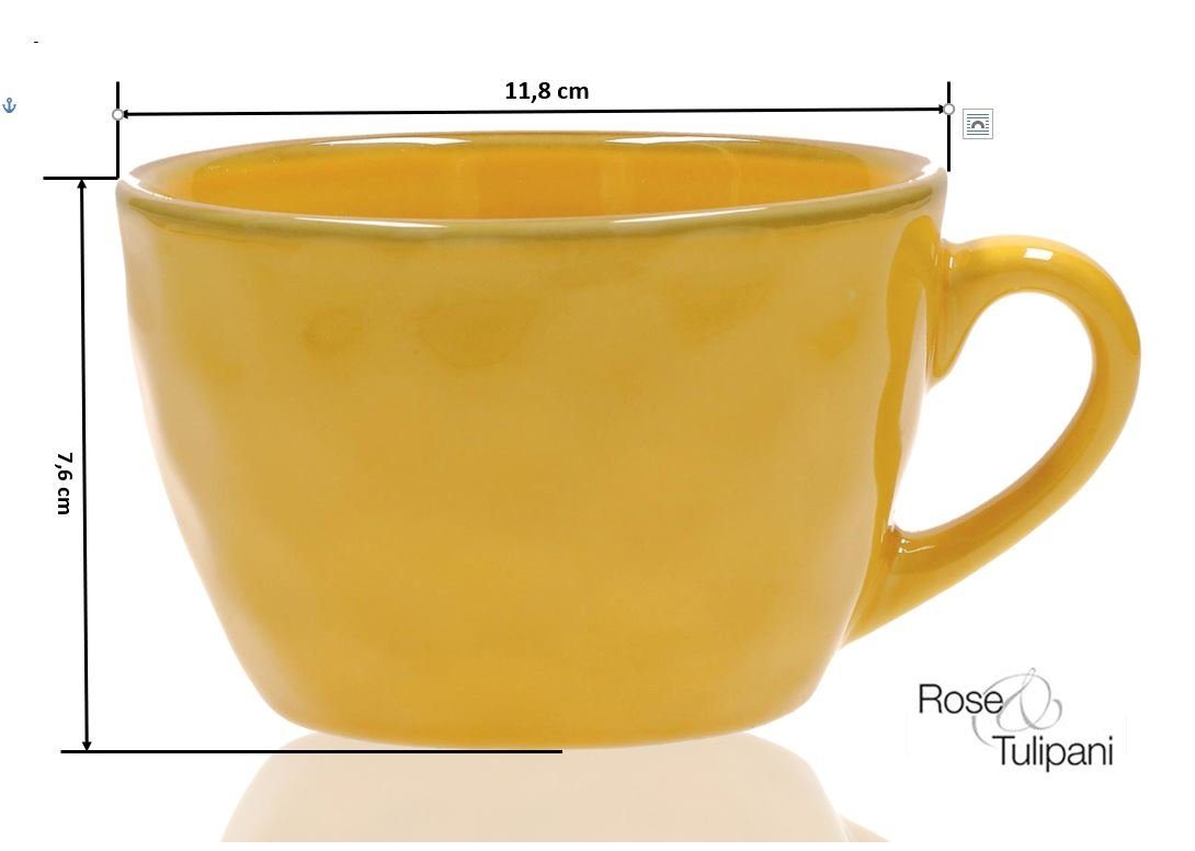 Rose & Tulpani Tasse Frühstückstasse große Tasse 420 ml Concerto Ocra Gelb, Steingut, Ofenfest, Handgefertigt