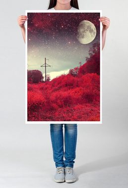 Sinus Art Poster Fotocollage 60x90cm Poster Vollmond über roter Landschaft bei Sternenhimmel