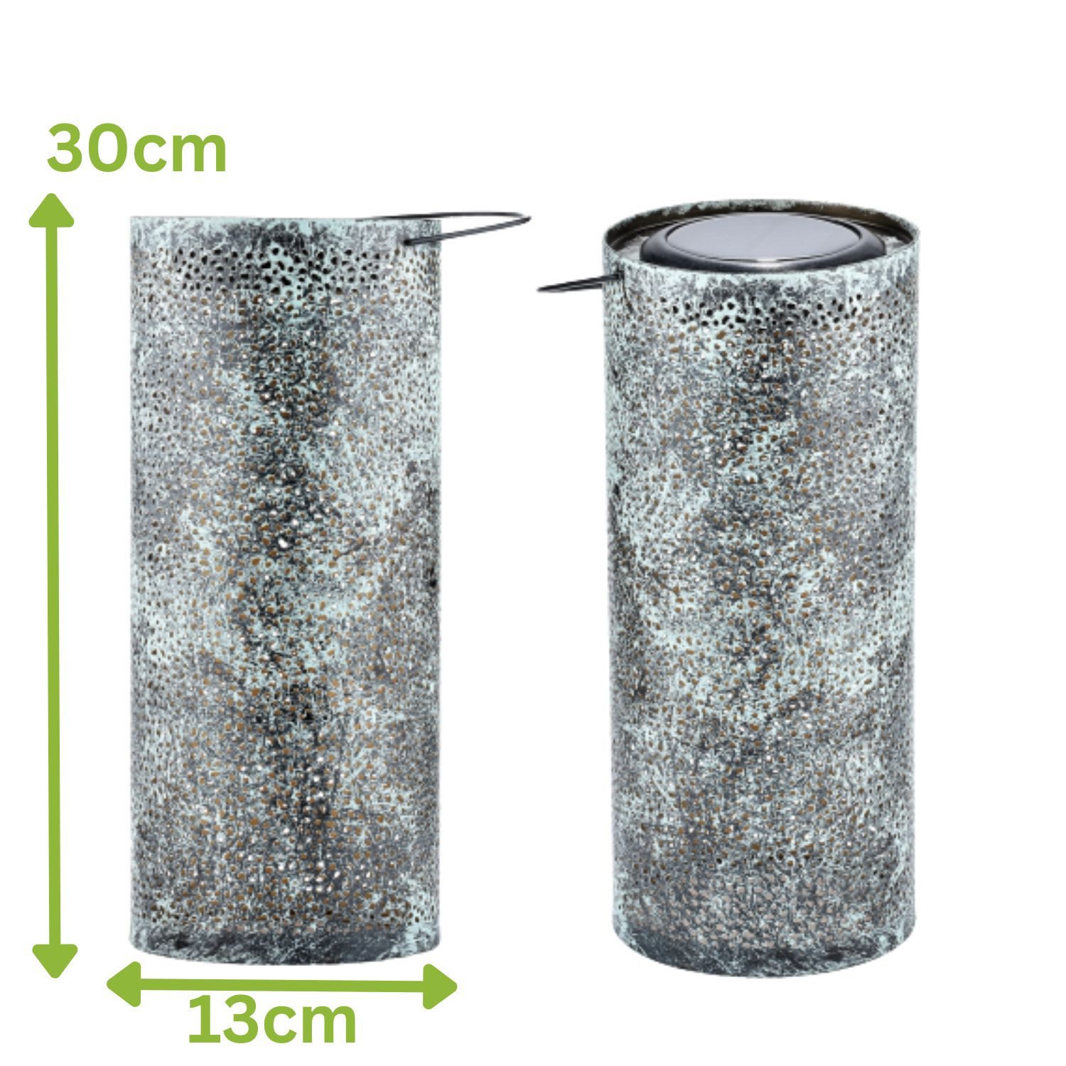 Marrakesch Orient & Mediterran Interior LED Solarleuchte 2er Set Skandinavische Solarlaterne Feroe aus Metall in Grün 30 cm, LED fest integriert, Handarbeit
