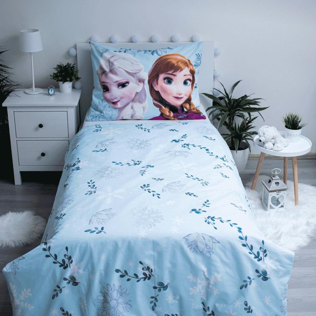 Bettwäsche Die Eiskönigin 2 Anna Elsa Floral blau Kopfkissen Bettbezug Set,  Disney Frozen, Baumwolle