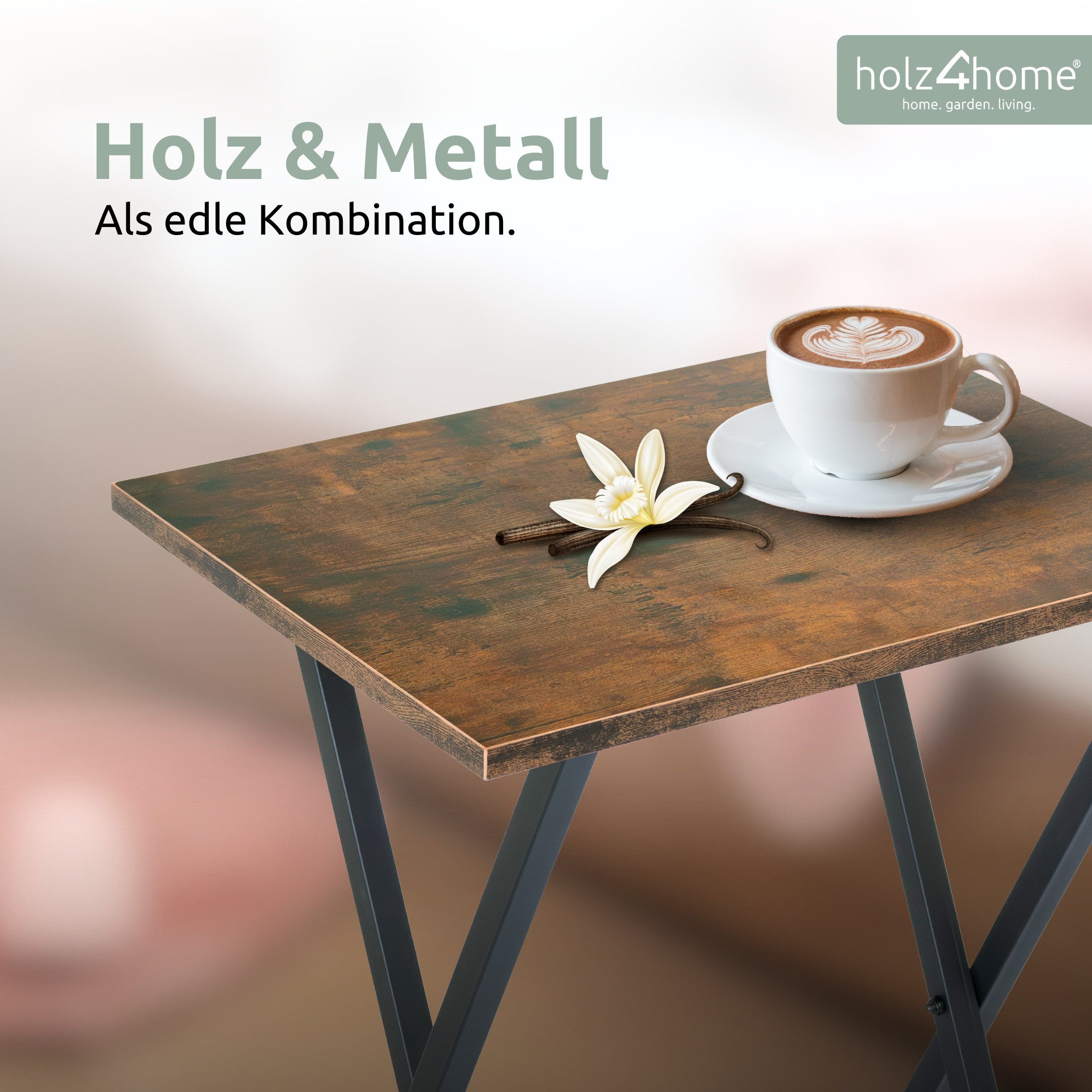 holz4home® Beistelltisch Klapptisch 2er Set I MDF Couchtisch Vintage I Industrial Klapptisch (2er Set), Klappbar