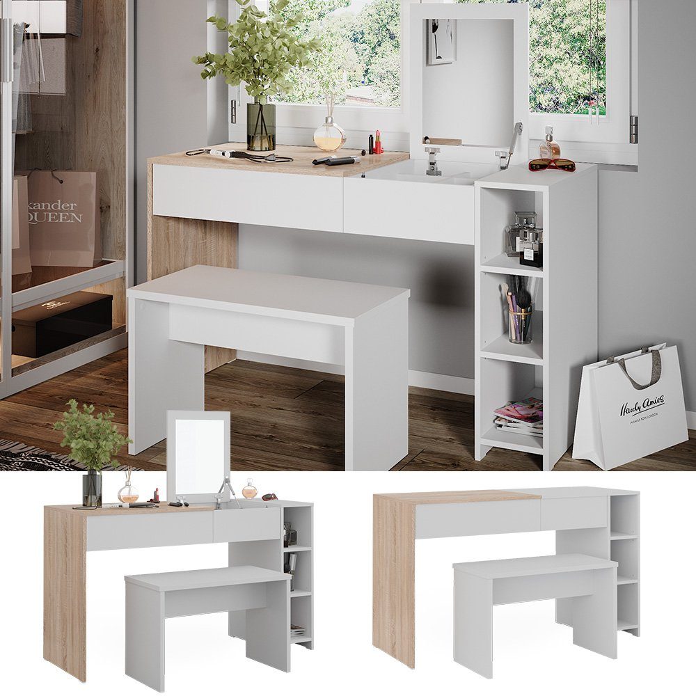 Vicco Schminktisch Kira, Weiß/Sonoma, 129.6 cm günstig online kaufen