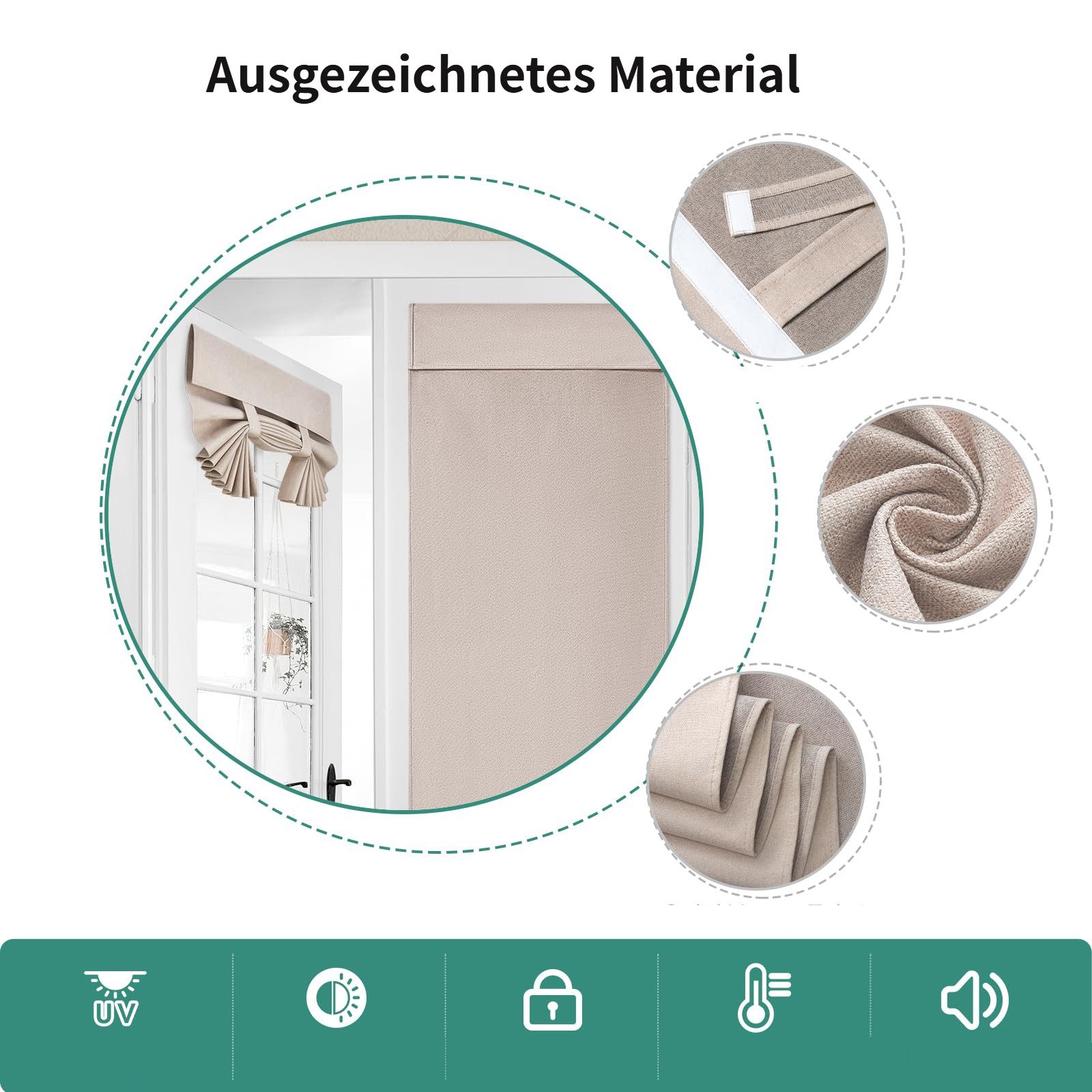 BYSURE Türvorhang Verdunkelungsgardine aus Leinen, mit Klettverschluss, verdunkelnd, Türgardine Balkontür Taschen Vorhang für Schlafzimmer