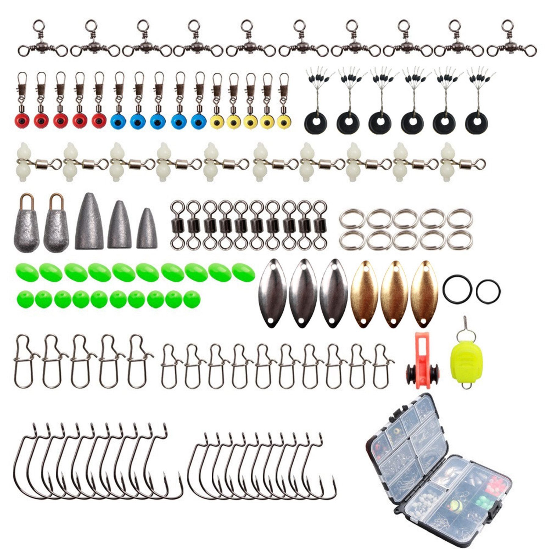 Mutig Angelkoffer 183-teiliges Angelzubehör-Set,Tragbarer Angelbox mit Angelzubehör (Angelhaken, Angelgewichte, ortiment WirbelSeebohnen,Köderhalter usw, 183 St – Bild 2 von 5