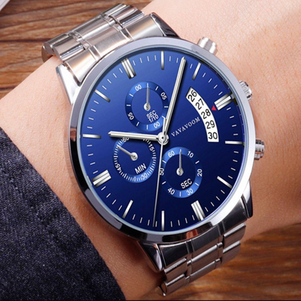 Wasserdicht Herrenuhr mit Herren Chronografen GelldG ‎‎Silber+blau Analog (Set, Militär Armband) Armbanduhr, Quarzuhr