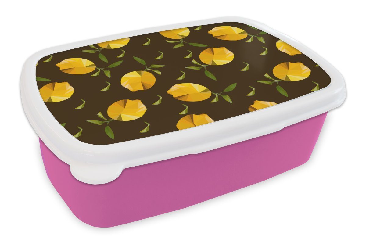 MuchoWow Lunchbox Zitrone - Obst - Muster - Origami, Kunststoff, (2-tlg), Brotbox für Erwachsene, Brotdose Kinder, Snackbox, Mädchen, Kunststoff rosa