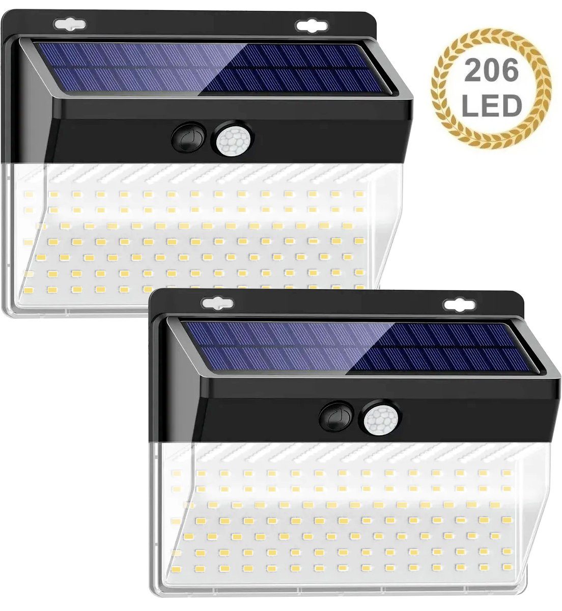 Oneid LED Solarleuchte Induktiv Solarleuchte für Außen,206 LED Solarlampe Außen 2 Stück