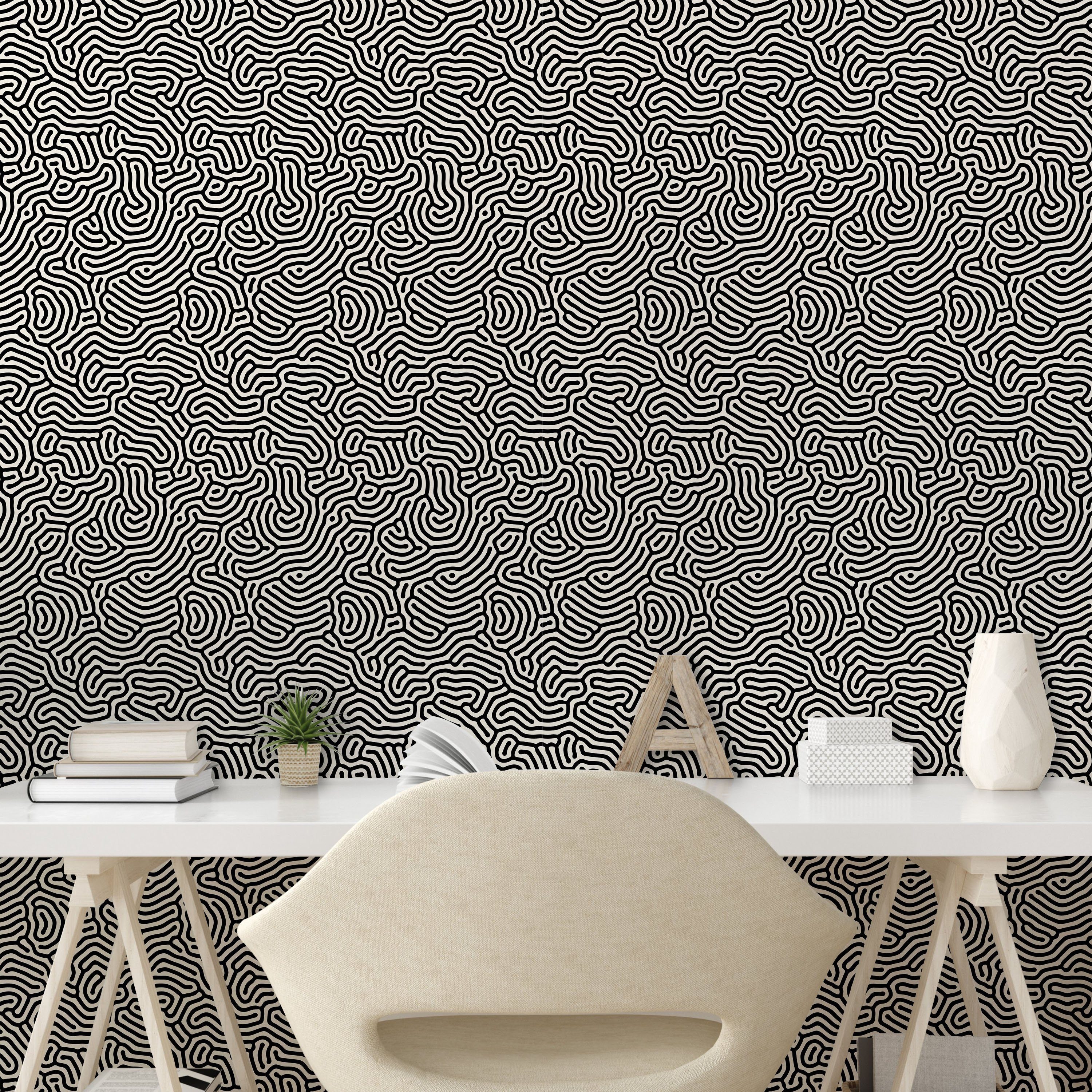 Abakuhaus Vinyltapete selbstklebendes Wohnzimmer und Küchenakzent, Maze weiß Schwarz Labyrinth