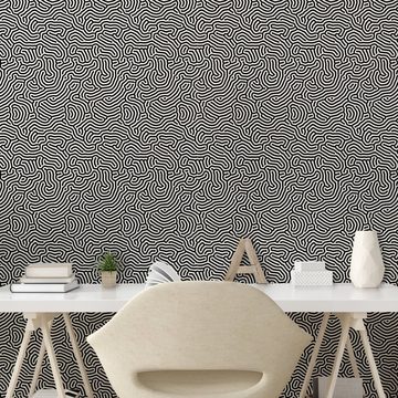 Abakuhaus Vinyltapete selbstklebendes Wohnzimmer Küchenakzent, Schwarz und weiß Maze Labyrinth