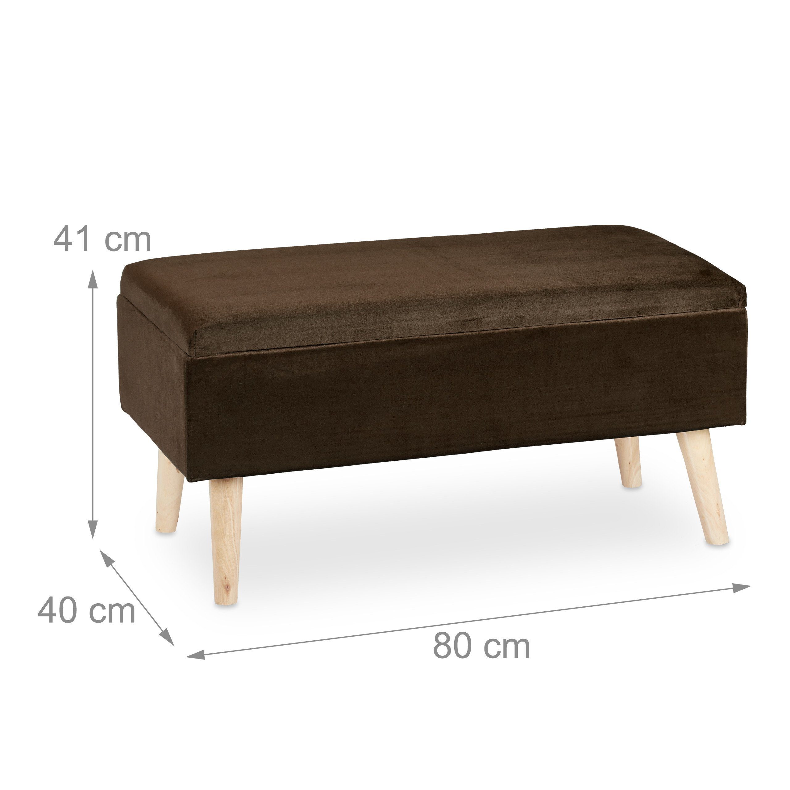 relaxdays Sitzbank Samt Sitzbank mit Stauraum (1-St), braun – Bild 4 von 5