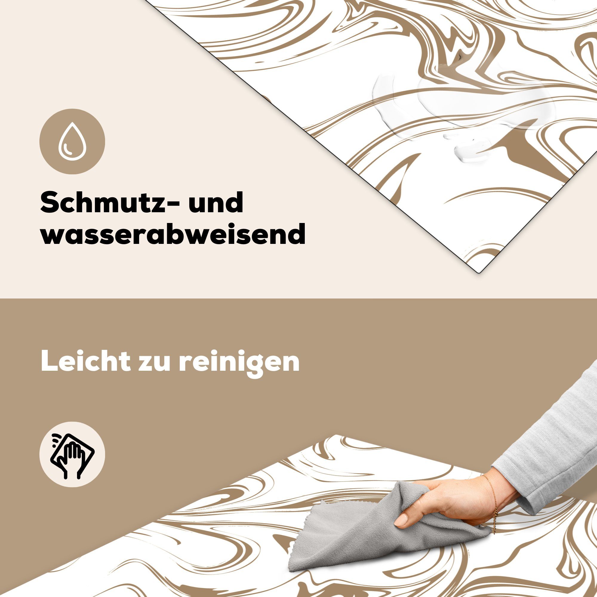 für 78x78 Vinyl, Beige Arbeitsplatte küche MuchoWow Ceranfeldabdeckung, Marmor - Herdblende-/Abdeckplatte Muster, tlg), cm, (1 -