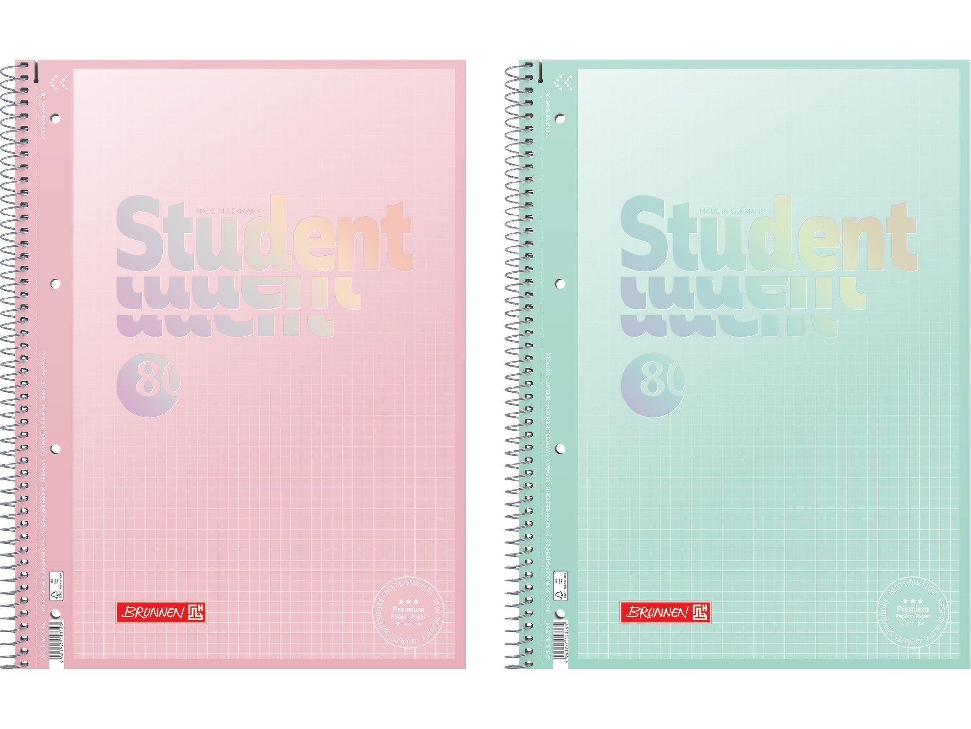 Baier & Schneider Collegeblock Collegeblock Premium Student Pastell A4 80 Blatt kariert