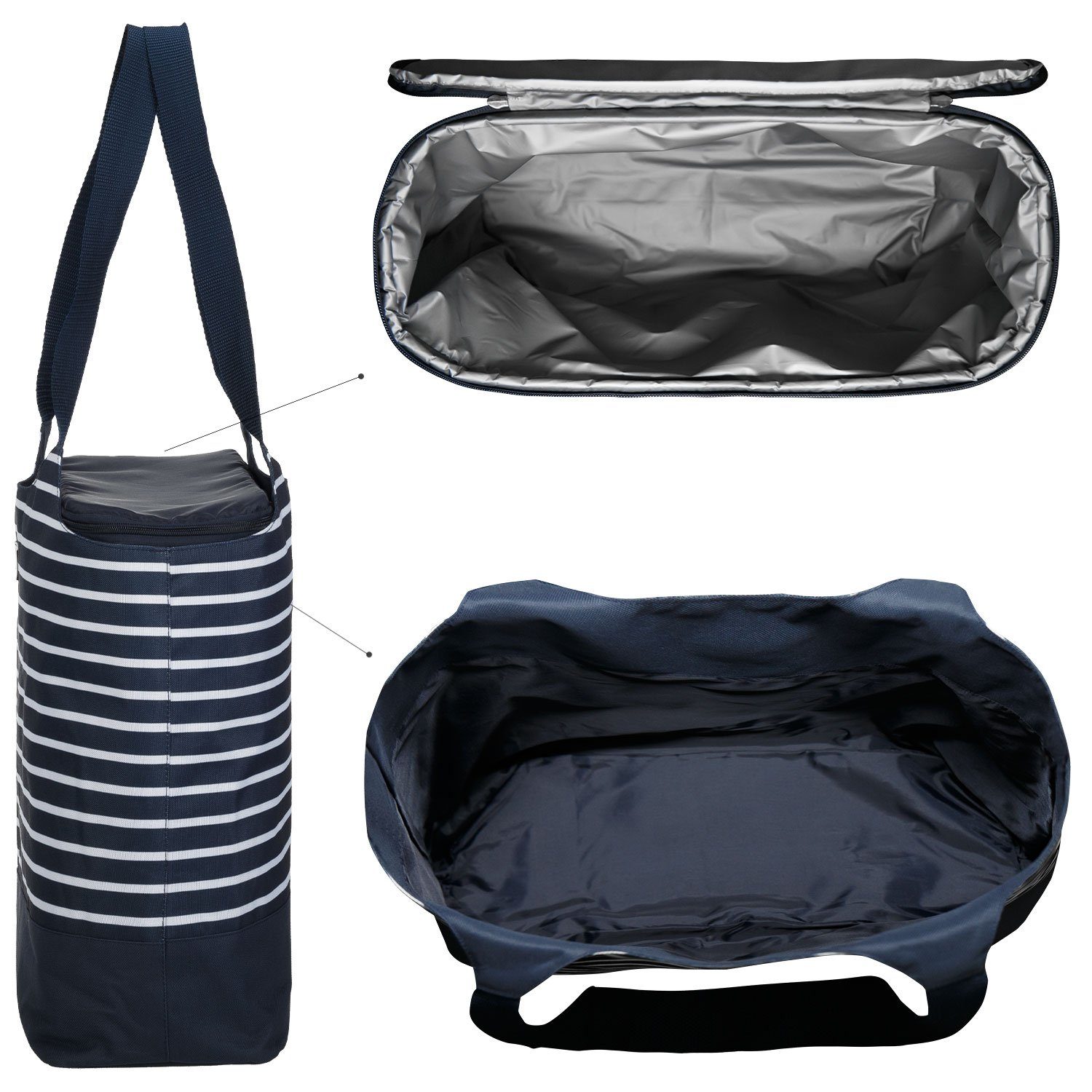 anndora Picknickkorb 2 Kühltasche zur Einkaufstasche Auswahl + 1 - + Blau Kühlakku Design in