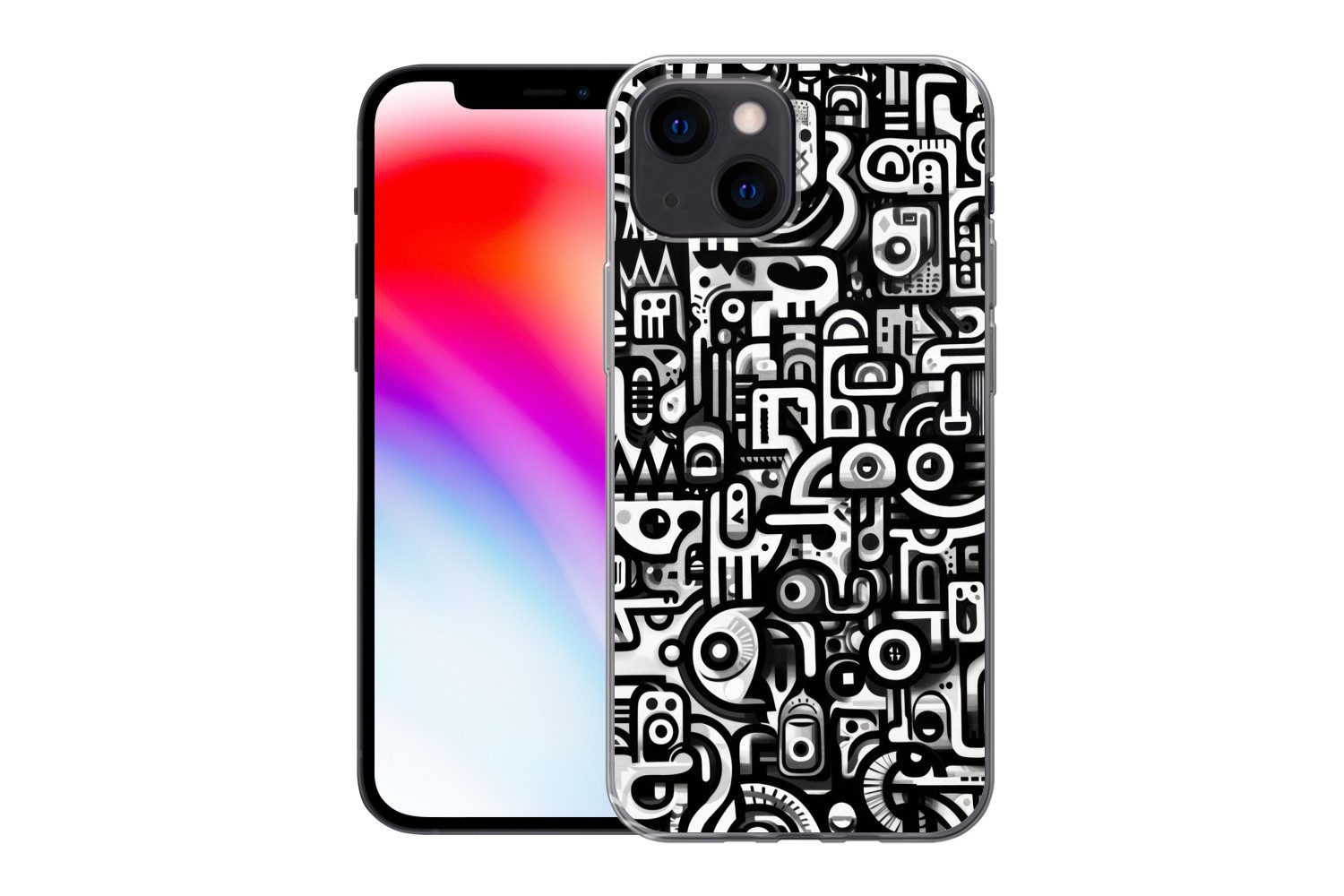 MuchoWow Handyhülle für Apple iPhone 13 mini Symbole - Abstrakt - Grafik - Schwarz, Smartphone-Bumper, Print, Handy Schutzhülle Dünn