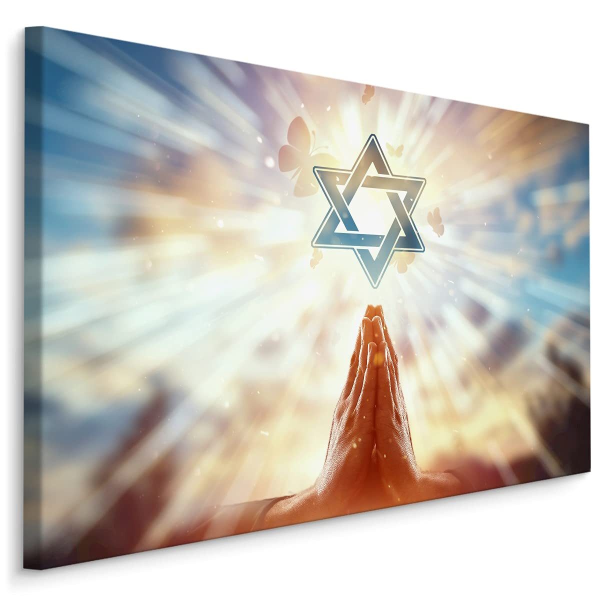 Muralo Leinwandbild Menschen – Leinwandbild Wandbild Kunstdruck Wohnzimmer, Frau (1 St), Hände – Gebet – Judenstern, 30 x 20 cm, aufhängefertig