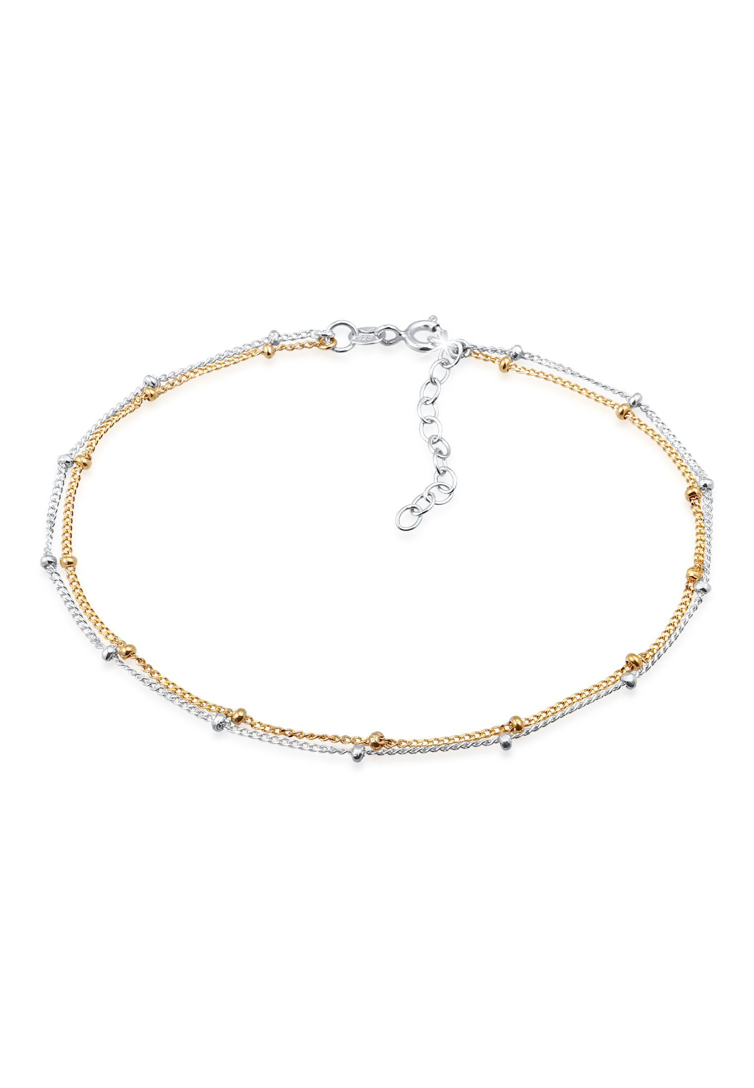 Elli Fußkette Kugelkette Bi-Color Sommer Strand 925 Silber, Bi Color / Tri Color