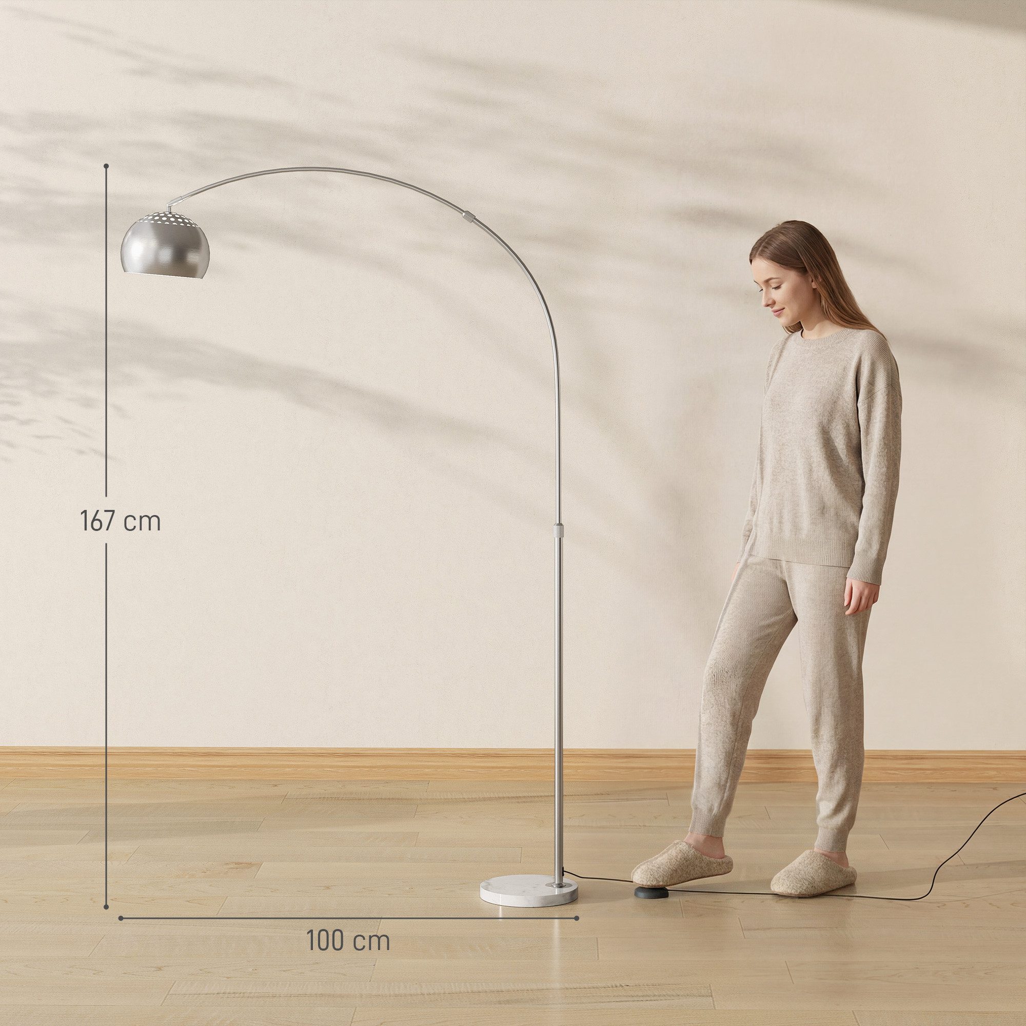 HOMCOM Stehlampe Stehleuchte mit Marmorsockel, Verstellbarem Lampenschirm, Fußschalter, ohne Leuchtmittel, für Schlafzimmer Büro, exkl. Glühbirne – Bild 3 von 5