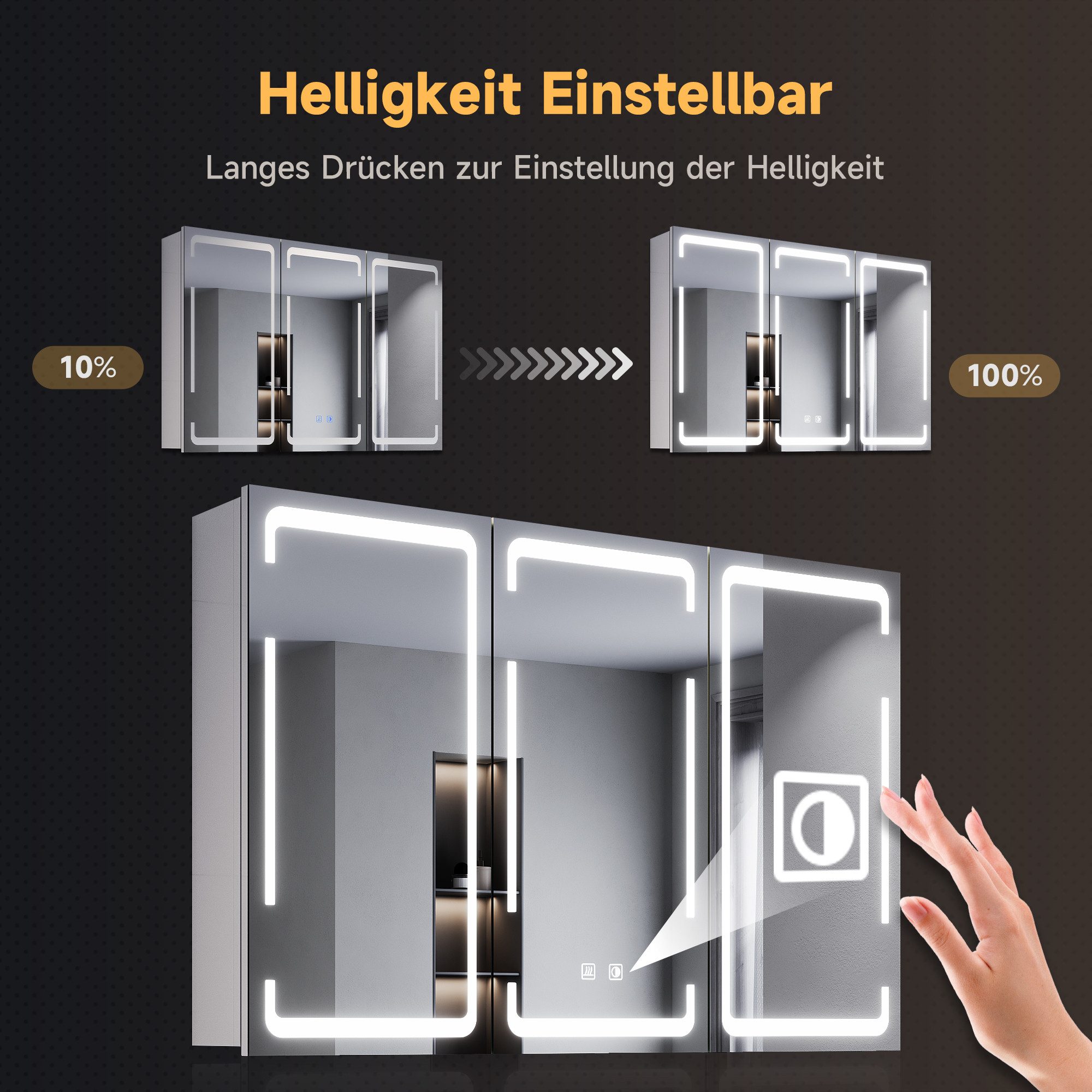 SONNI Spiegelschrank Dreitüriger Badspiegelschrank,Verstellbare Schotten 90x60cm