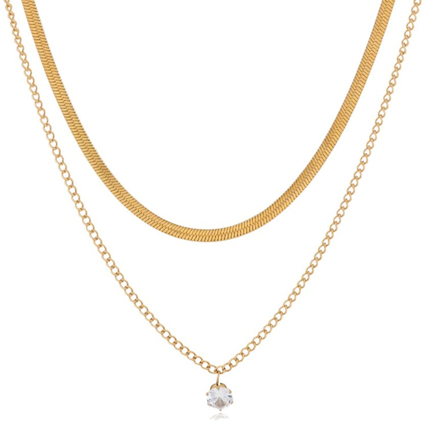 Kette mit Anhänger Layering Halskette Damen Edelstahl vergoldet