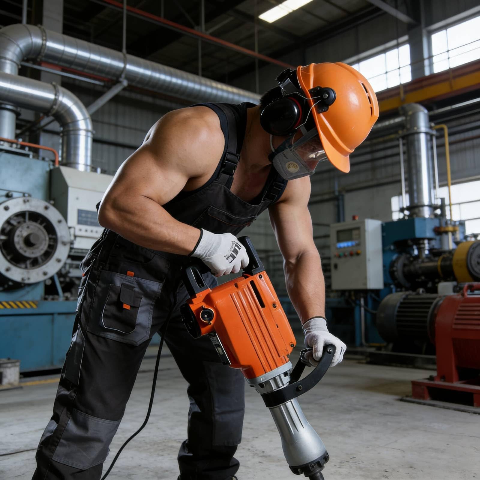 GarveeMore Abbruchhammer Aluminium-Kupfer-Motor, für Beton, Stein, Ziegel, Fliesen, 1700 in W, mit 3 Meißeln, 1400 U/min, 19J Schlagenergie, orange