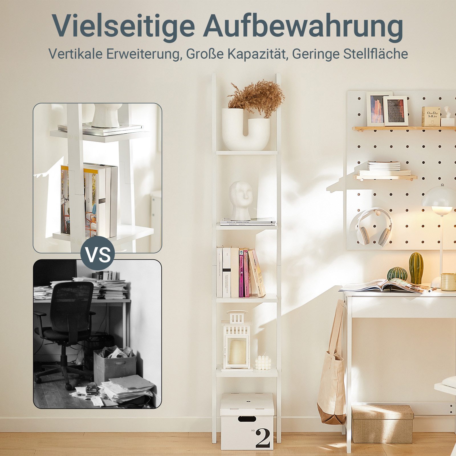 SoBuy Wandregal FRG15, Bücherregal Badezimmerregal Pflanzenregal, Wohnzimmer Küche, Wandregal Badregal Leiterregal Standregal mit vier Böden