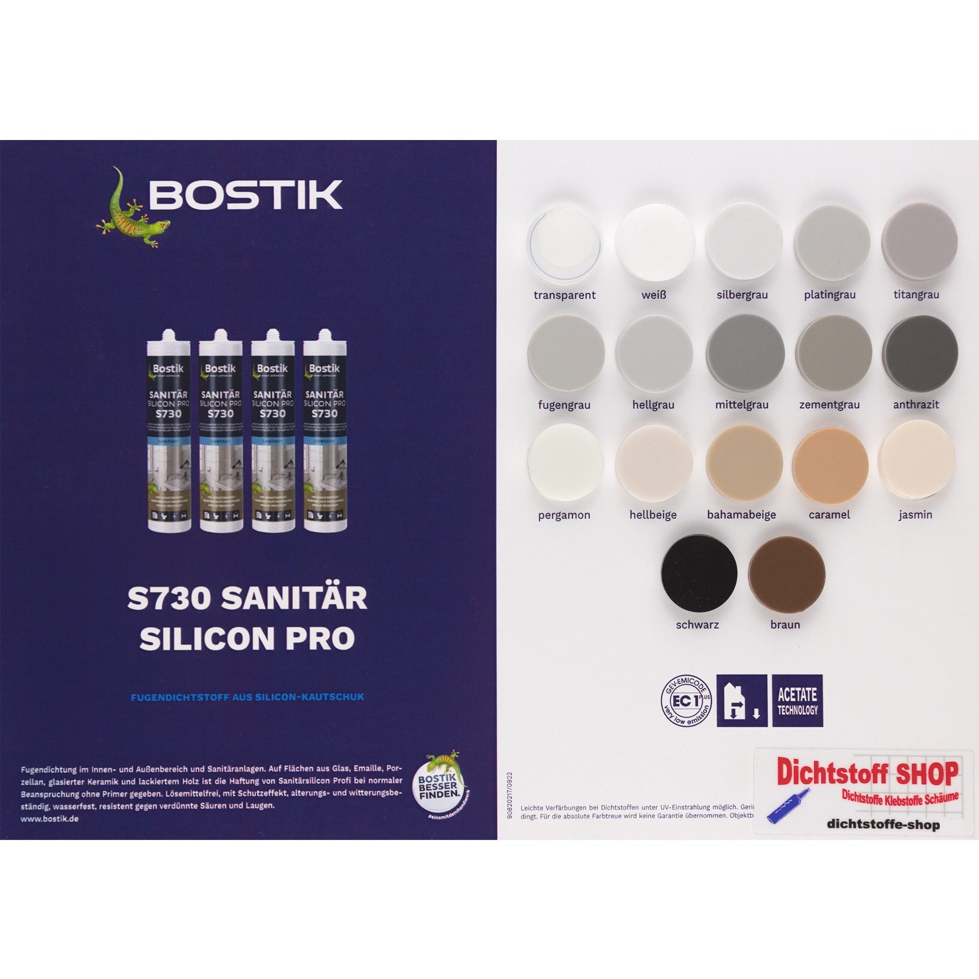 BOSTIK Dichtstoff Bostik S730 Sanitär Silicon Pro Dichtstoff 300ml Kartusche, gebrauchsfertig, für innen und außen