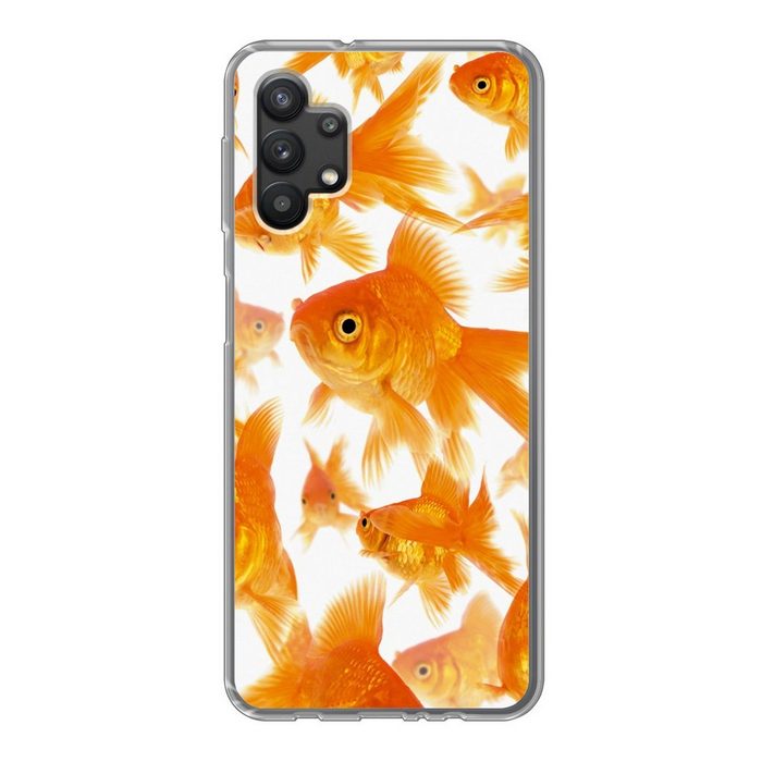 MuchoWow Handyhülle Goldfisch - Weiß - Fisch Handyhülle Samsung Galaxy A32 5G Smartphone-Bumper Print Handy