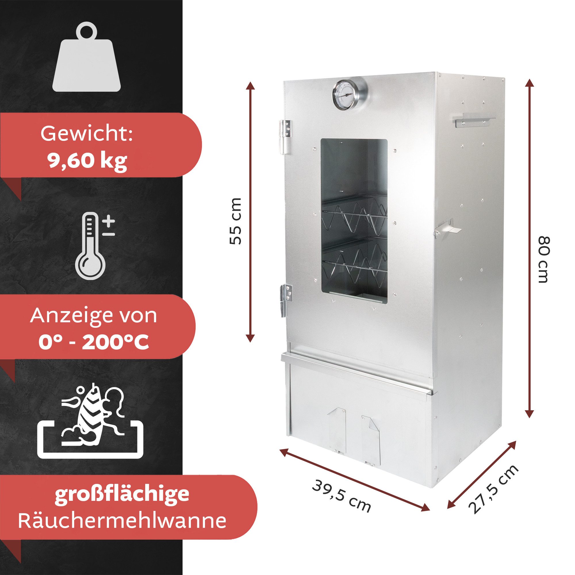 Lemodo Räucherofen aus Edelstahl, Räucherschrank 80cm mit Zubehör