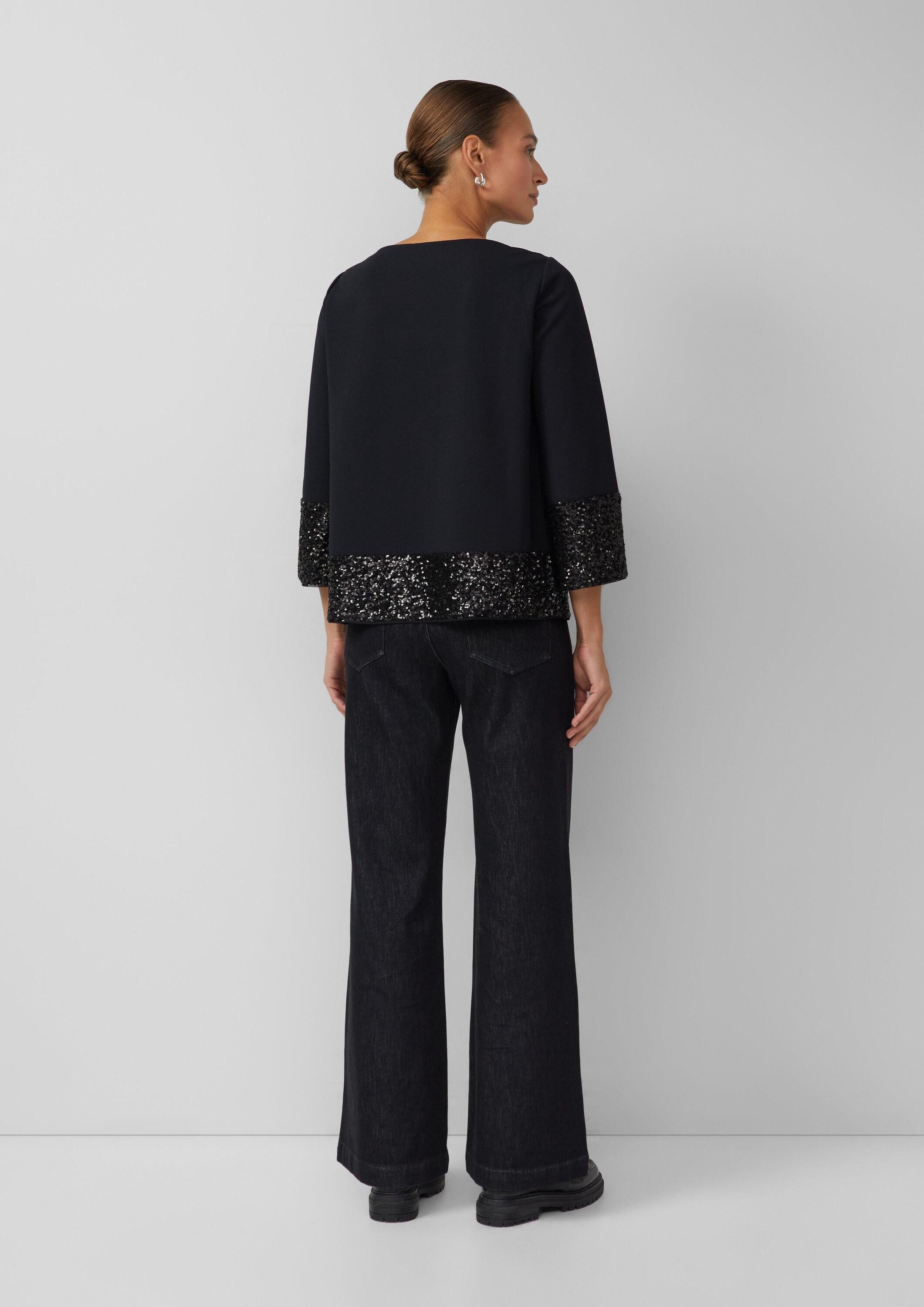 s.Oliver Langarmbluse Bluse Tunikabluse mit Pailletten am Saum