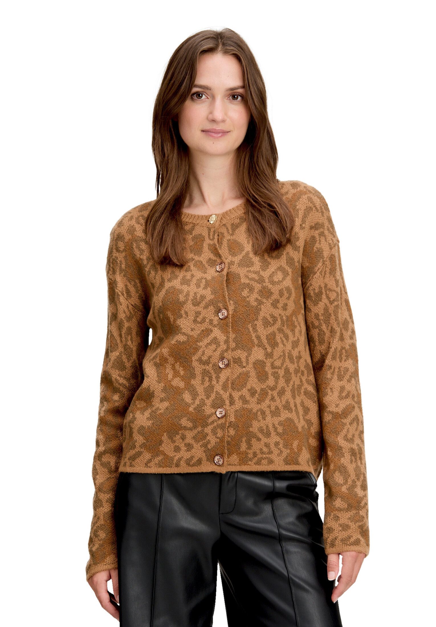 Cartoon Strickjacke Damen mit Rundhalsausschnitt (1-tlg)