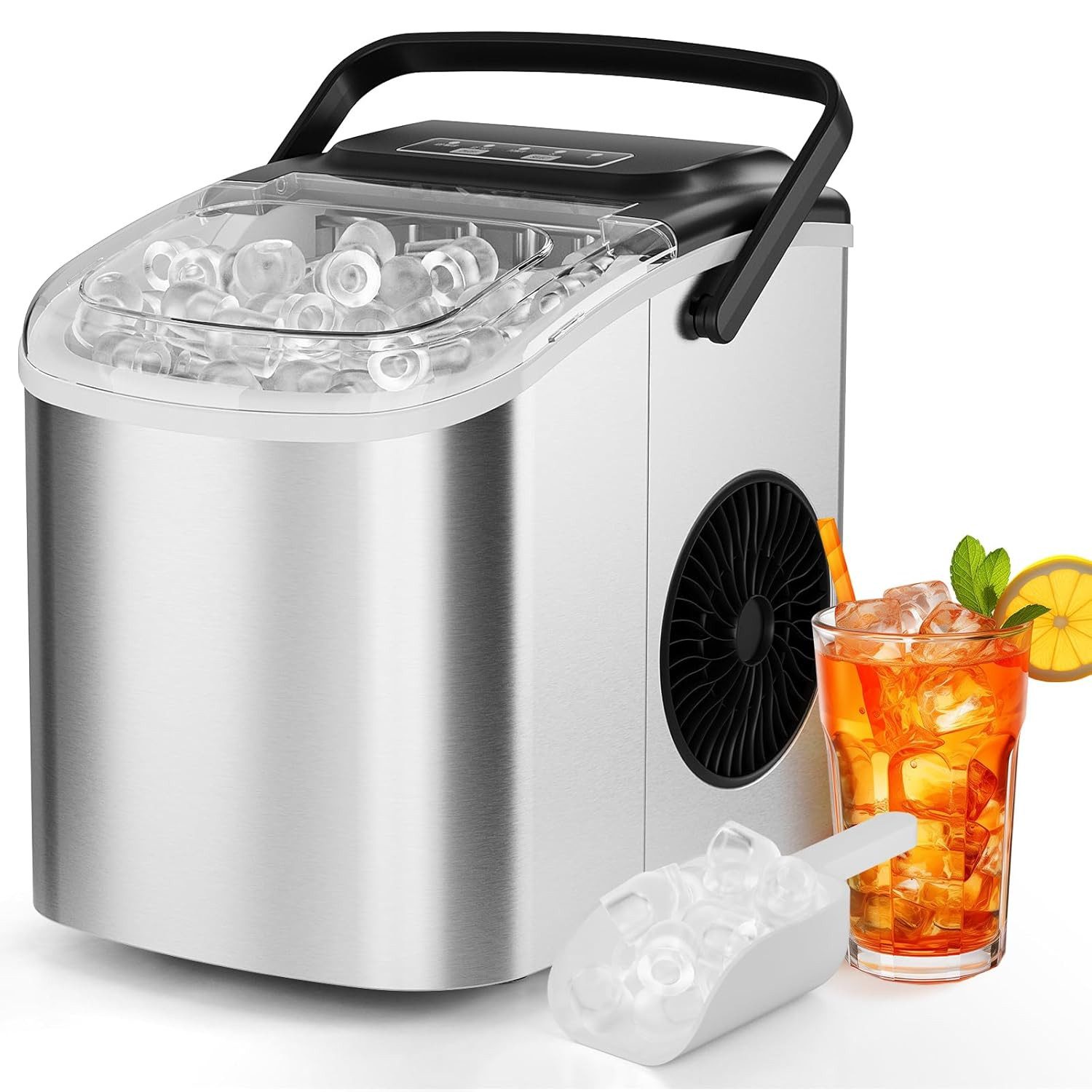 TLGREEN Eiswürfelmaschine,Eismaschine Tragbar – 9 Eiswürfel in 6 Min, mit Automatischer Reinigung, Ideal für Cocktails,Camping & Büro