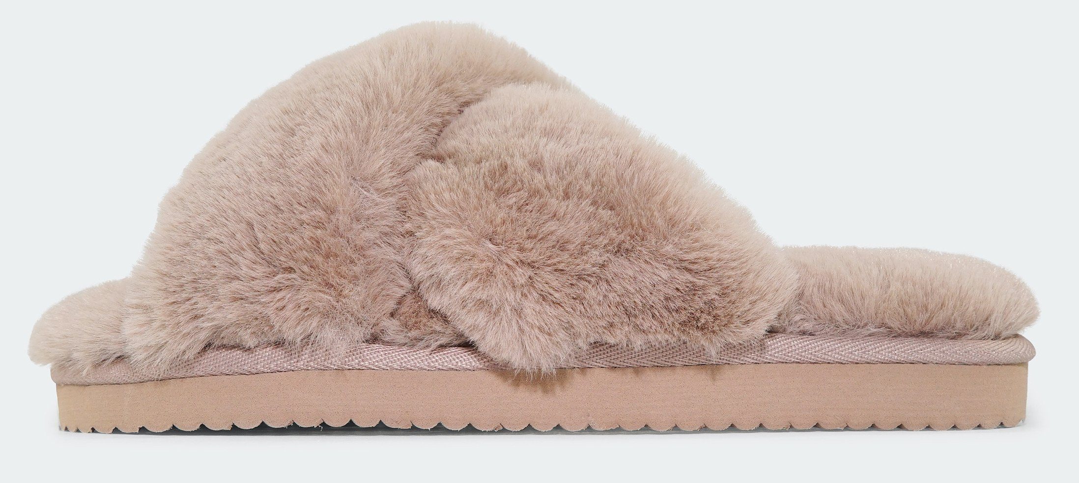 Flip Flop cross*fur 2 Pantoffel mit flauschiger Kreuzbandage taupe