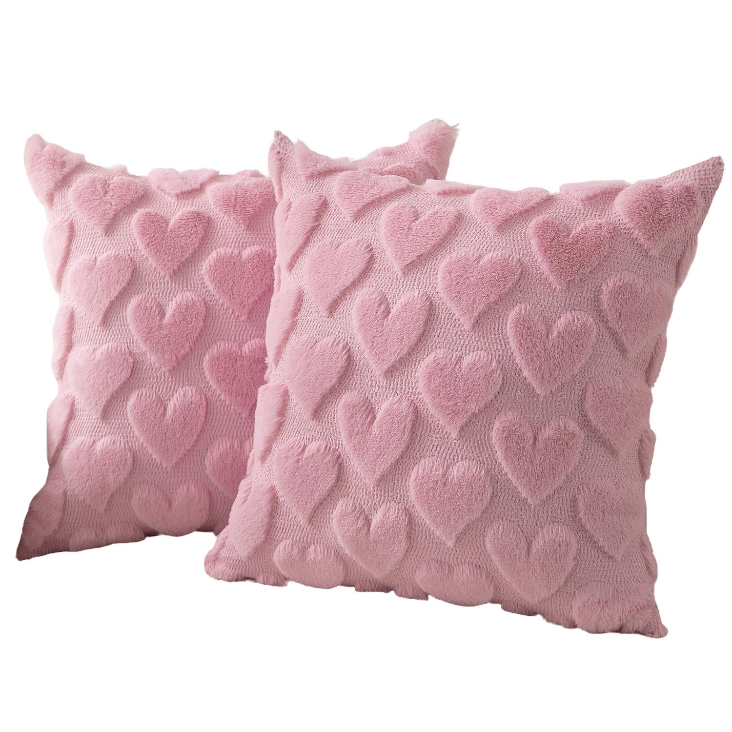CLTYQ Kissenbezüge Valentinstags-Kissenbezüge,45 x 45cm, 2 Stück, Dekokissen, weiches Plüsch-Kunstfell,Herzmuster, für Schlafzimmer, Sofa,Festivals