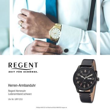 Regent Quarzuhr Regent Herren Armbanduhr Analog, (Analoguhr), Herren Armbanduhr rund, extra groß (ca. 40,5mm), Lederarmband