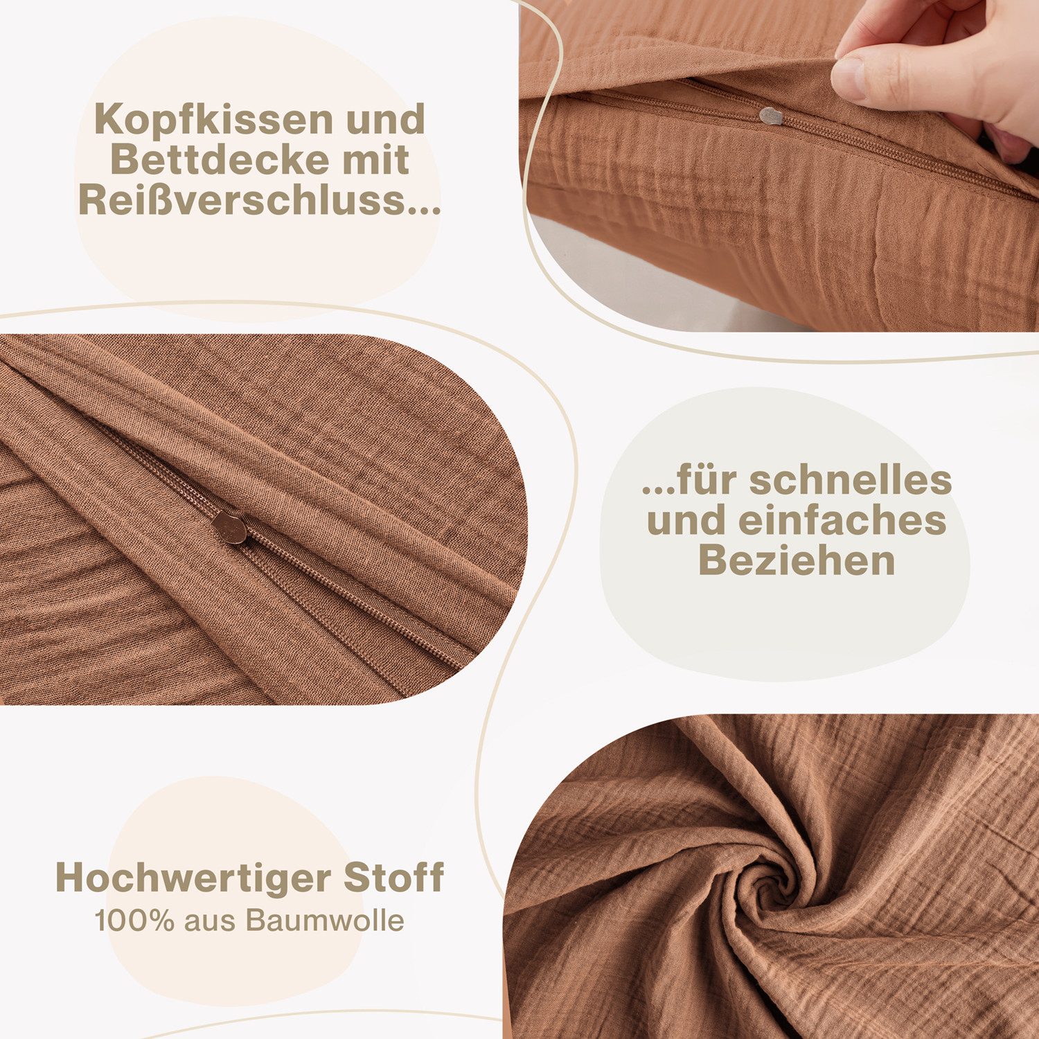 Blumtal Bettwäsche Musselin 100% Baumwolle im Set, Kopfkissenbezug & Deckenbezug, 2 teilig – Bild 4 von 5