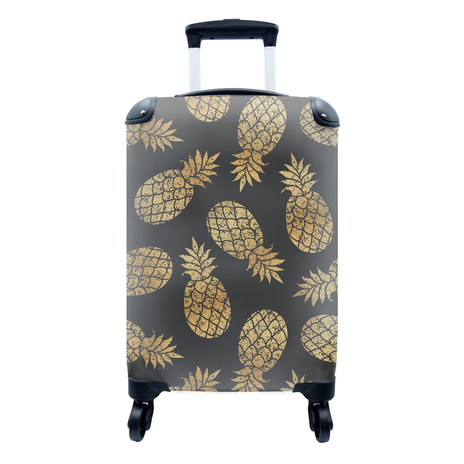 MuchoWow Handgepäckkoffer Ananas - Gold - Muster, 4 Rollen, Reisetasche mit rollen, Handgepäck für Ferien, Trolley, Reisekoffer