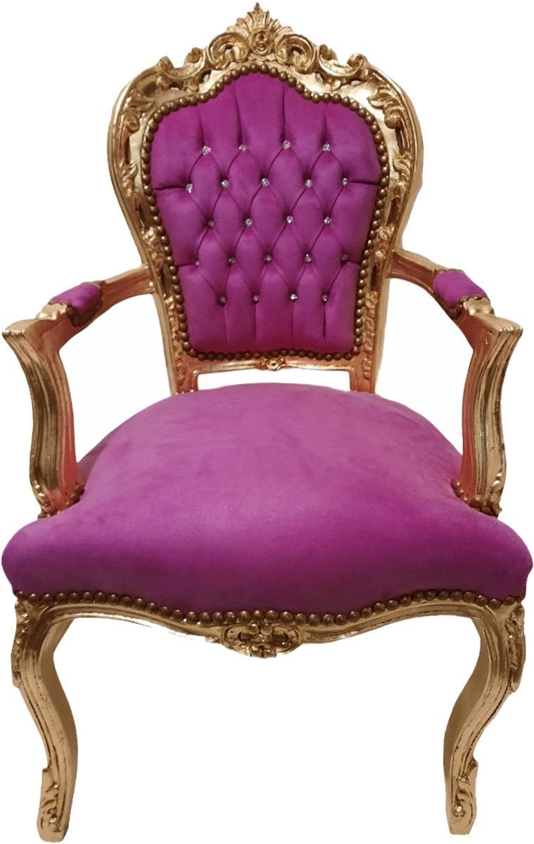 Gold - / Stuhl Möbel Bling Esszimmerstuhl Barock Rosa Antik Glitzersteinen mit Casa Bling Padrino Stil Esszimmer