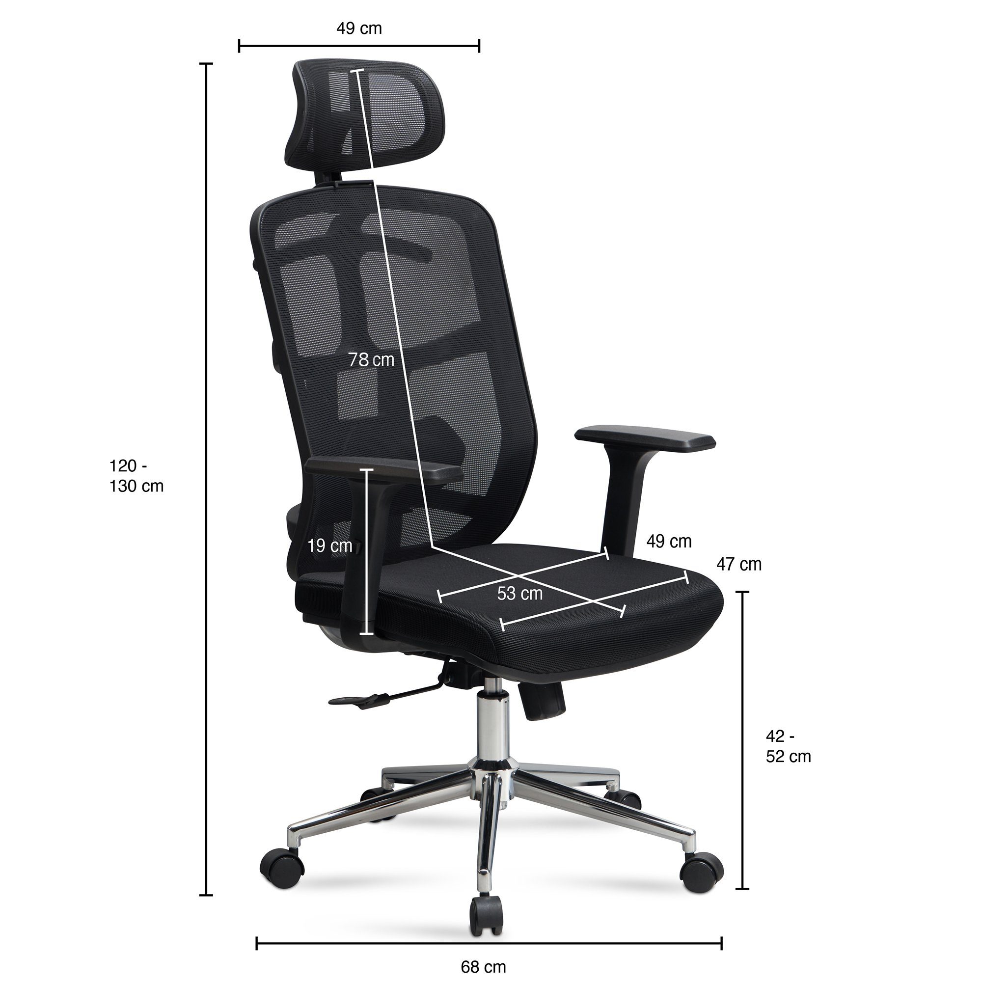 FINEBUY Drehstuhl Bürostuhl Schreibtischstuhl Mesh Schwarz Ergonomisch 120 kg (Bürostuhl Schwarz Mesh-Bezug, Schreibtischstuhl), Chefsessel mit Lendenwirbelstütze, Stuhl Büro