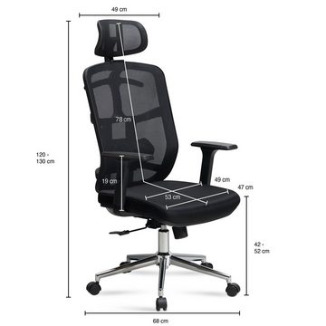 Amstyle Drehstuhl SPM1.450 (Bürostuhl Schwarz Mesh-Bezug, Schreibtischstuhl), Chefsessel mit Lendenwirbelstütze, Stuhl Büro